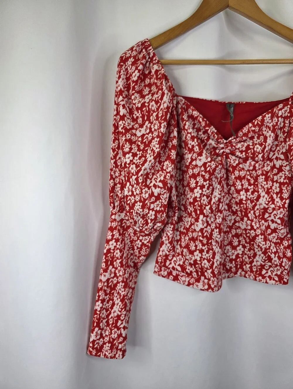 Anthropologie Women's Small Sweetheart Floral Peasant Puff Sleeve Blouse Cropped